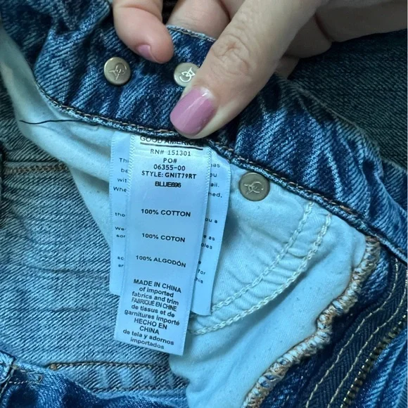 Good American Straight Wide Leg Distressed Jeans, Raw Hem, High Waist, Women 26 - Picture 3 of 10